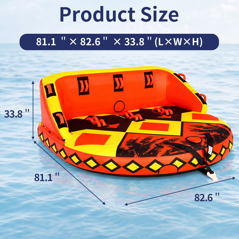 Tube de remorquage pour la navigation de plaisance 1 à 4 personnes, H 33,8 po x l 82,6 po x P 81,1 po, Orange
