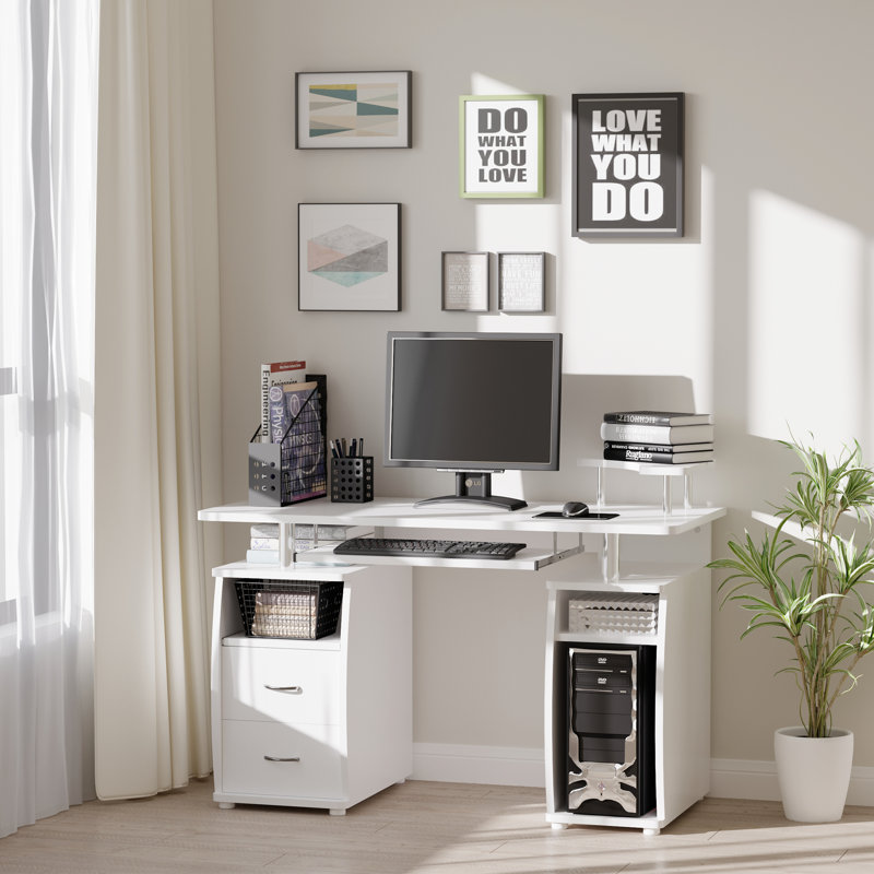 Kendell Computer Desk, White, 29.5" H x 47.2" W x 21.7" D