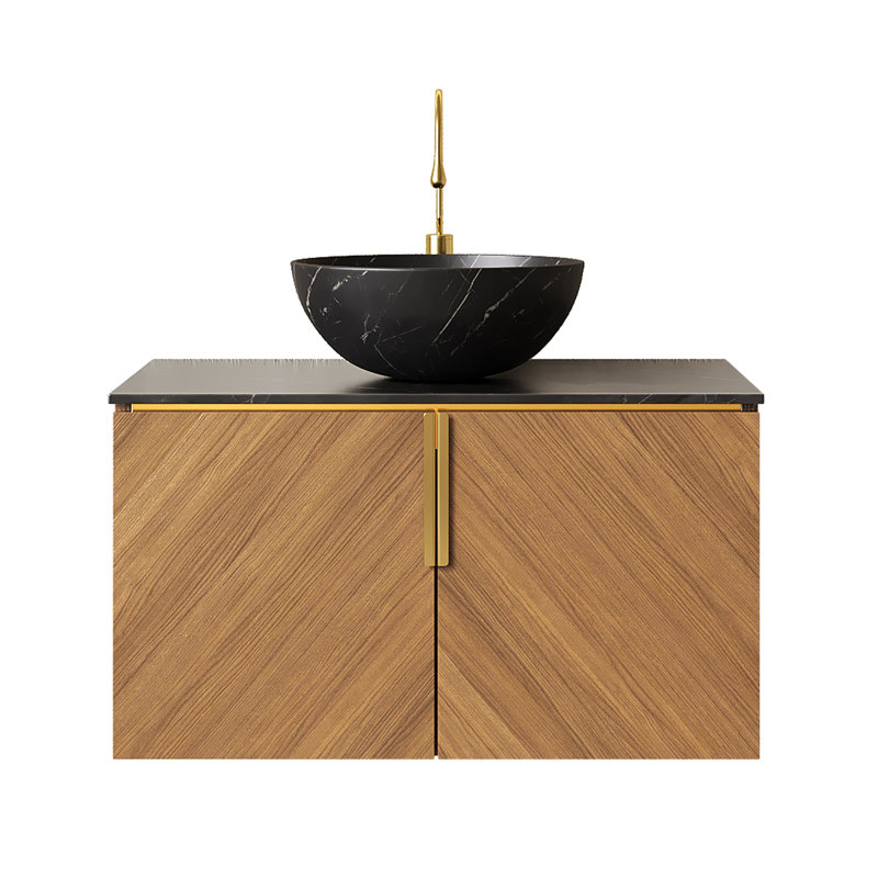 Salle de bain murale 30 "avec cuve ronde en céramique noire et 2 portes, 30"