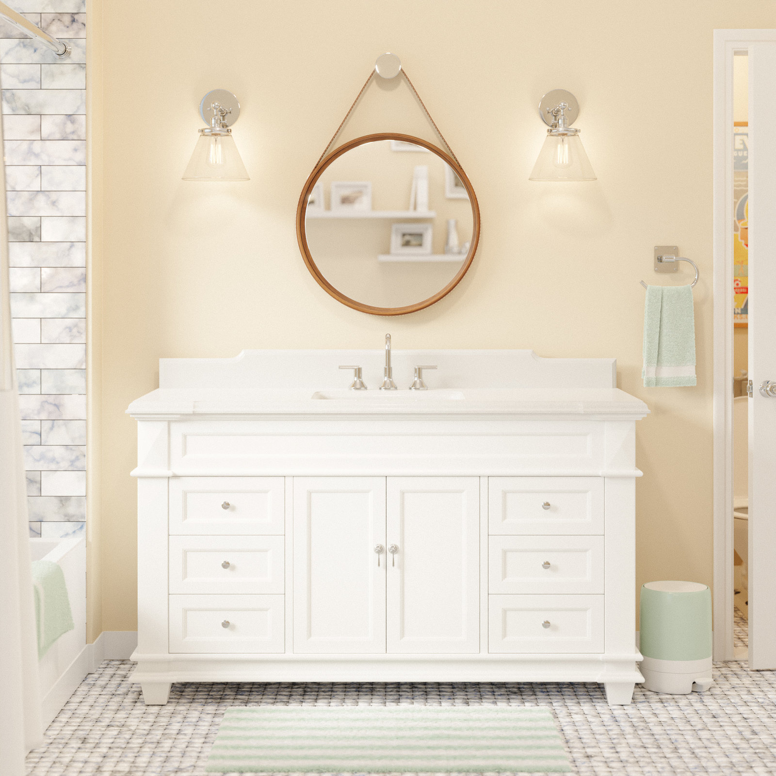 Ensa 60'' Single Bathroom Vanity, White, Quartz