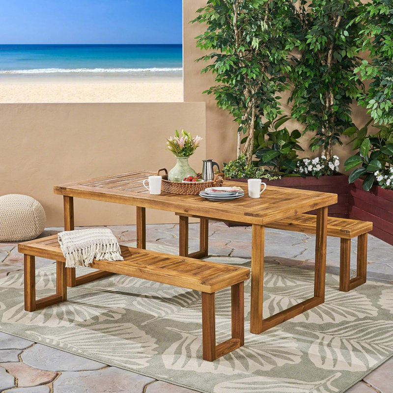 Ensemble repas d'extérieur en bois d'acacia, finition naturelle sablée