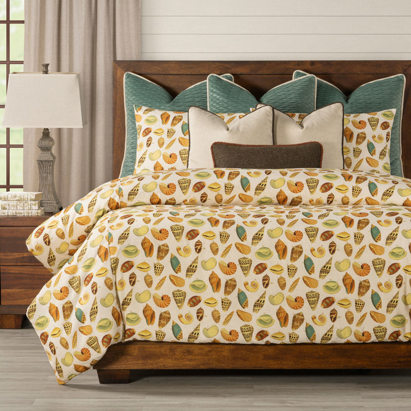 Seashell Print Duvet Cover & Insert Set, California King Duvet Cover + 5 Shams + 3 Pillows