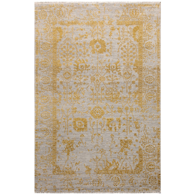 Tapis argenté et doré de haute qualité noué à la main