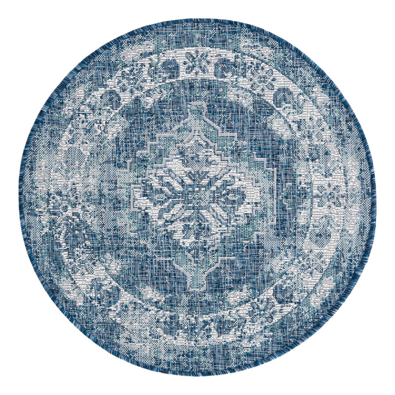 Tapis d'intérieur / extérieur bleu Susan, Rond 3 pi 3 po