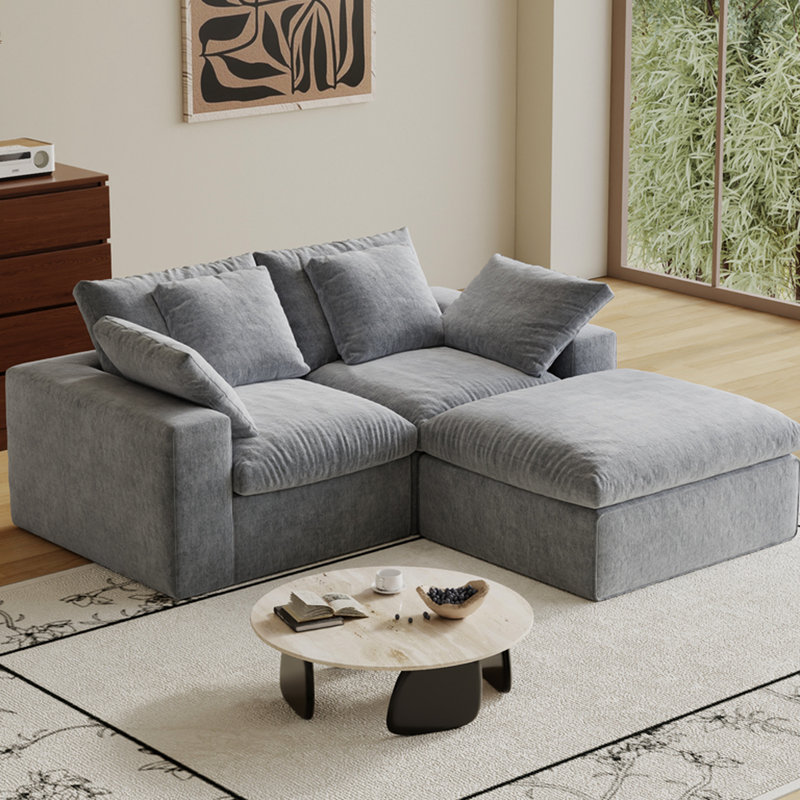 Canapé-lit modulaire à 3 places gris, modulaire pour le salon, canapé confortable avec éponge haute densité de style minimaliste moderne utilisant du 33D