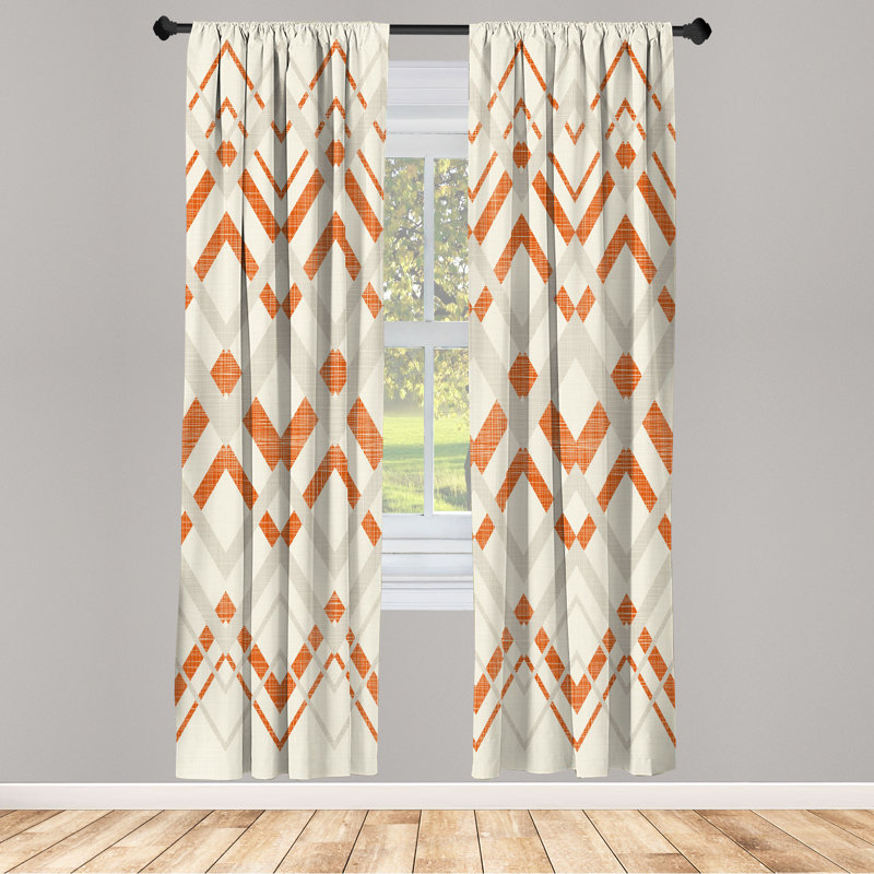 Rideaux à chevrons Ebern Designs, motif zigzag classique, paire de 28 po, Orange foncé, L 28 po x L 95 po