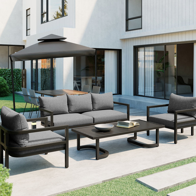 Collection Ustyle Multi Outdoor Steel - imperméable, rouille, acier Style élégant et incurvé pour les jardins. Sièges confortables. Comprend 1 causeuse, 2 canapés simples, une table basse et des coussins. Facile
