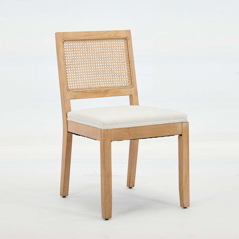 Ensemble de 2 chaises de salle à manger en rotin de style ferme, chaises de cuisine et de salle à manger modernes du milieu du siècle avec dossier en rotin et revêtement en lin beige