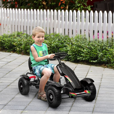 Kart à pédales pour enfants, jouets d'extérieur avec siège réglable, poignée de main tranchante, frein à main, 4 roues en caoutchouc antidérapantes pour garçons et filles âgés de 5 à 12 ans, noir