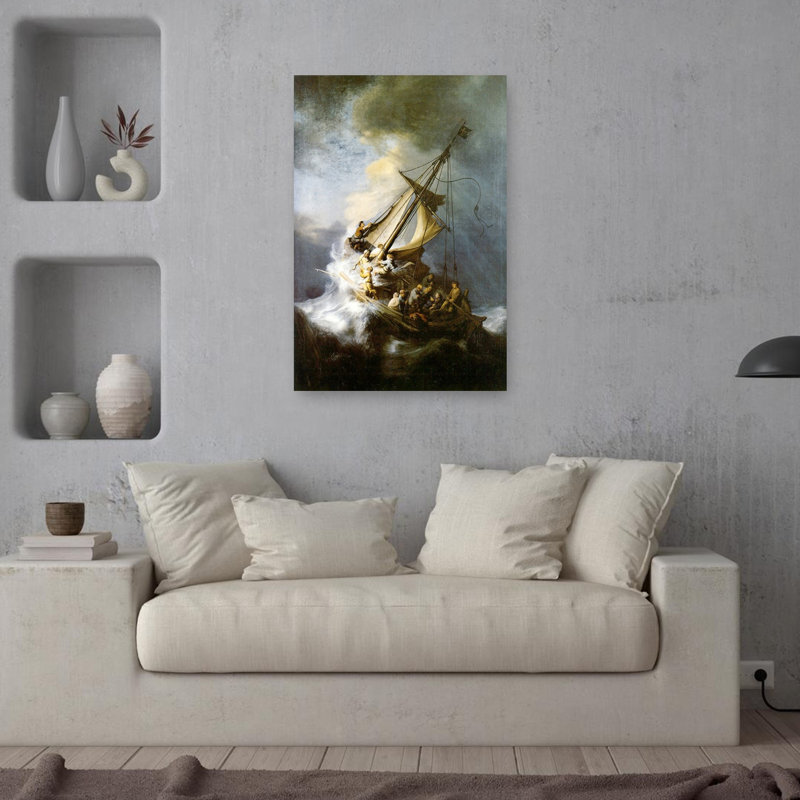 La tempête sur la mer de Galilée, impression d'art classique abstrait océan côtier, H 36 po x l 24 po