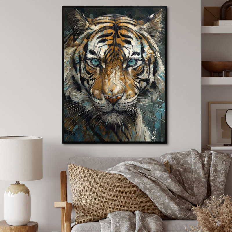 Reproduction d'art sur toile, "Tigre jaune", H 20 po x l 12 po x P 1 po, Cadre flottant noir