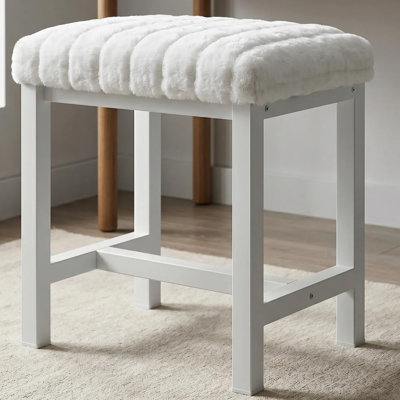 Small Plush Vanity Stool, Cute Vanity Stools with Soft Faux Rabbit Fur Cushion