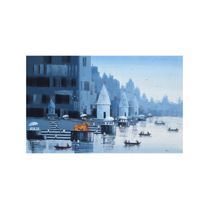 Belle vue sur Banaras Ghat | Acrylique sur toile | Par Reba Mandal