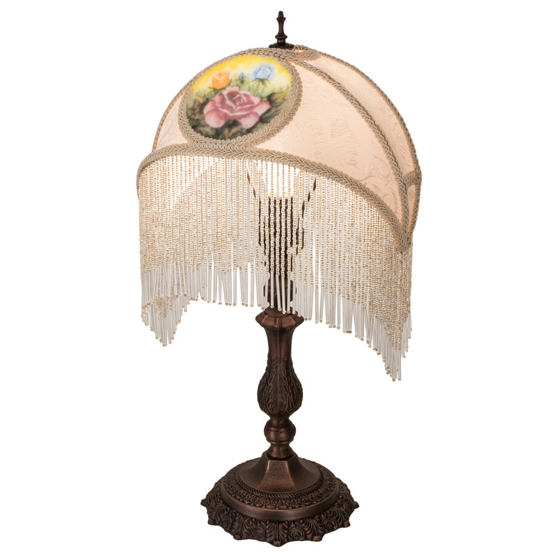 Lampe d'appoint 11 po en tissu peint à la rose avec une frange