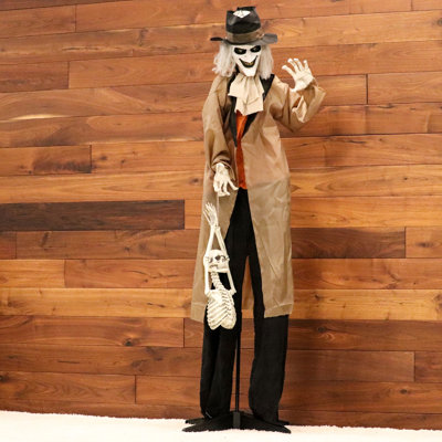 5.3-Ft. Jebediah Bones Animatronic Gravekeeper, Indoor or Covered Outdoor Halloween Decor, Red LED Eyes, Battery-Operated