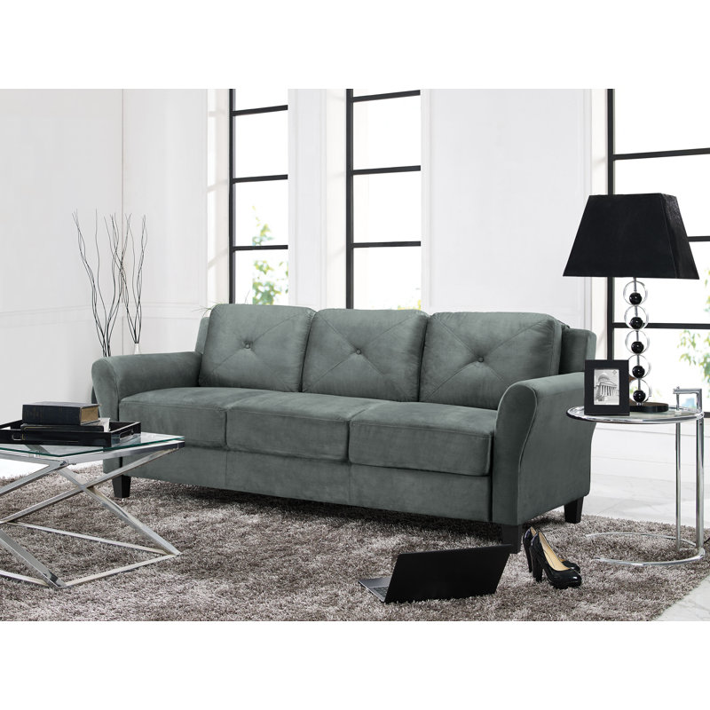 Winston Porter Ibiza 78.8" Round Arm Tufted Sofa, Dark Gray Microfiber/Microsuede
