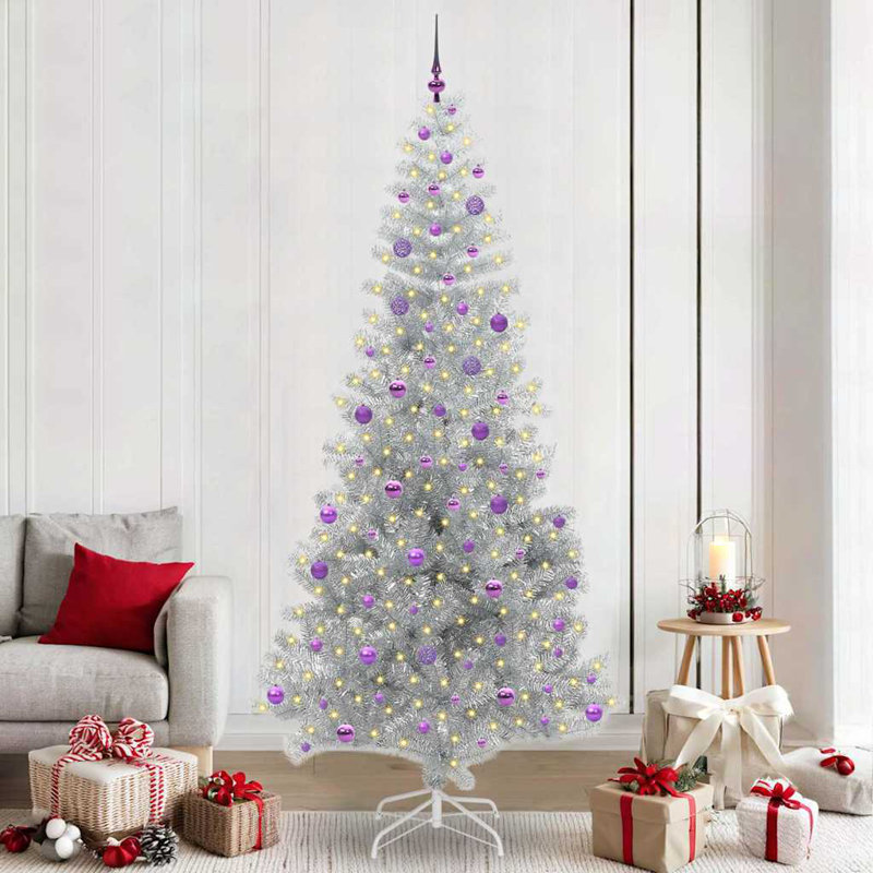 Christmas Tree with LEDs with Stand Silver PET, 7.87 ft