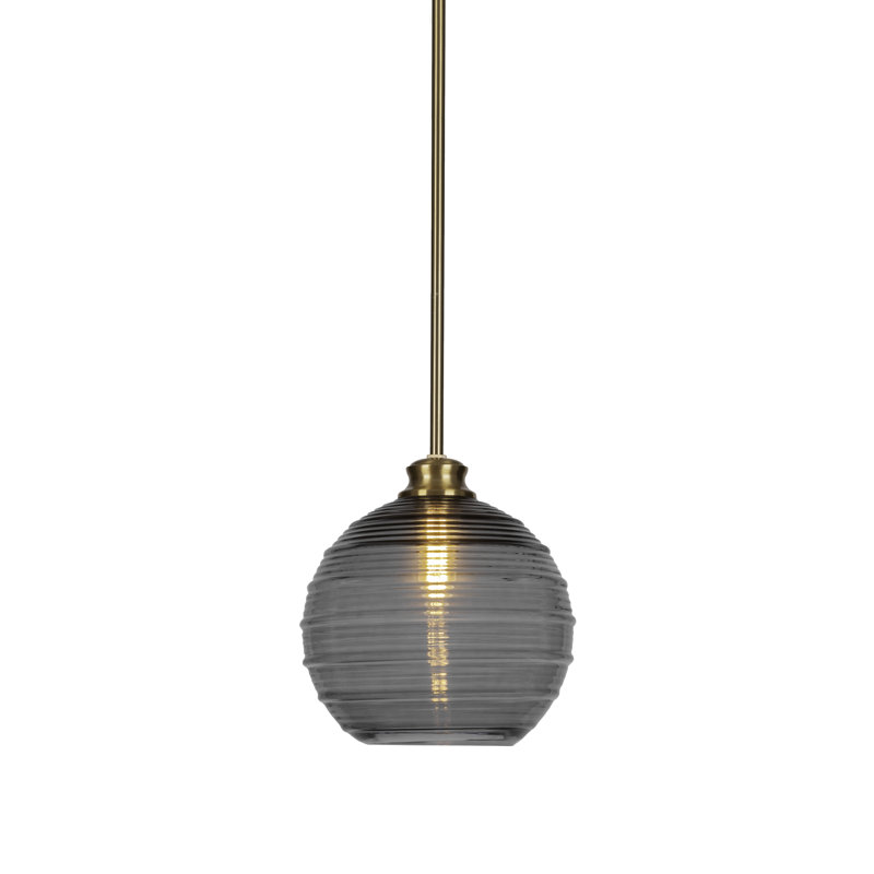 Luminaire suspendu avec tige 1 lumière Malena, H 10,5 po x l 10 po x P 10 po, Noir, Laiton New Age