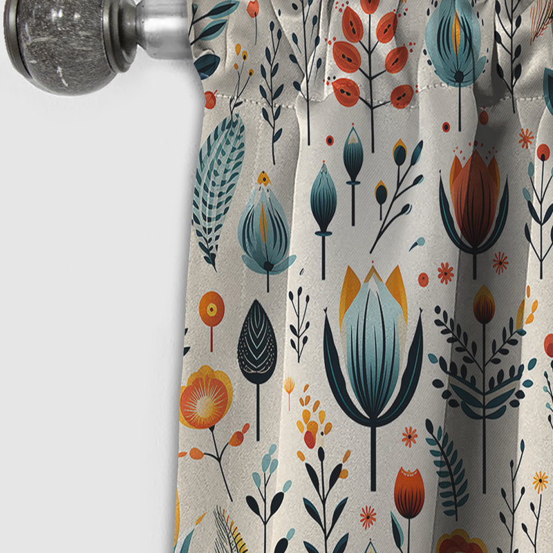 Scandinavian Yellow And White Collage II - Floral Curtain - Blackout Curtain - 1 Panels, 52" W x 120" L