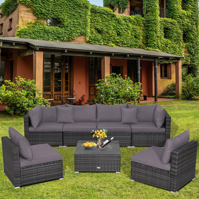 Minooka Wicker 6 - Person Patio Conversation Set with Cushions, Gray