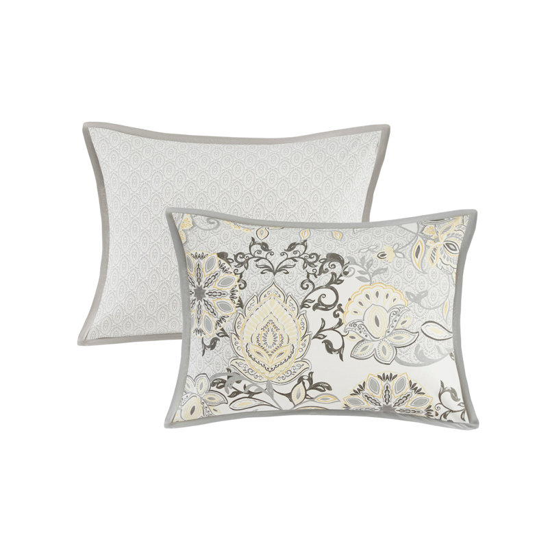 8 Piece Cotton Floral Printed Reversible Comforter Set Yellow