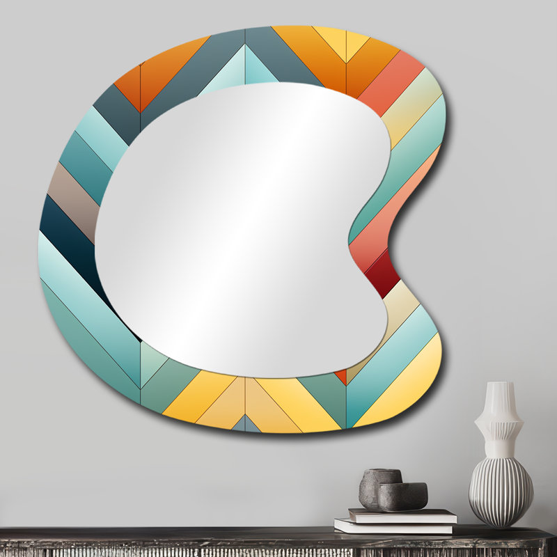 Motif à chevrons multicolores de géométrie urbaine - grand miroir asymétrique à chevrons, décor de miroir mural unique Glam Freeform, impression sur métal