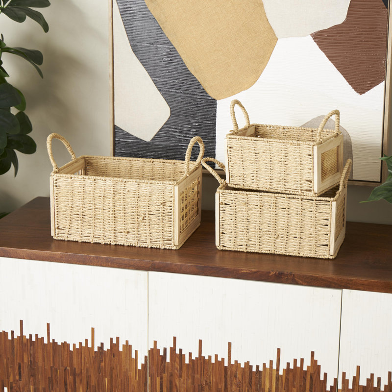 Cole And Grey Rattan Woven Decorative And Functional Storage Basket With Handles