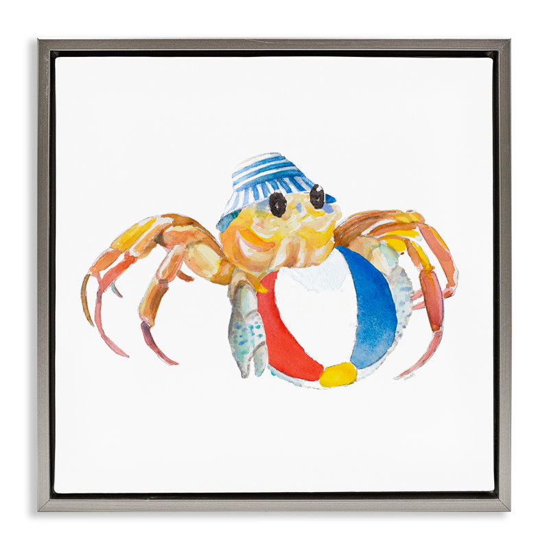 «Beach Ball Crab» par Lanie Loreth, H 18 po x l 18 po, Cadre flottant gris lustré