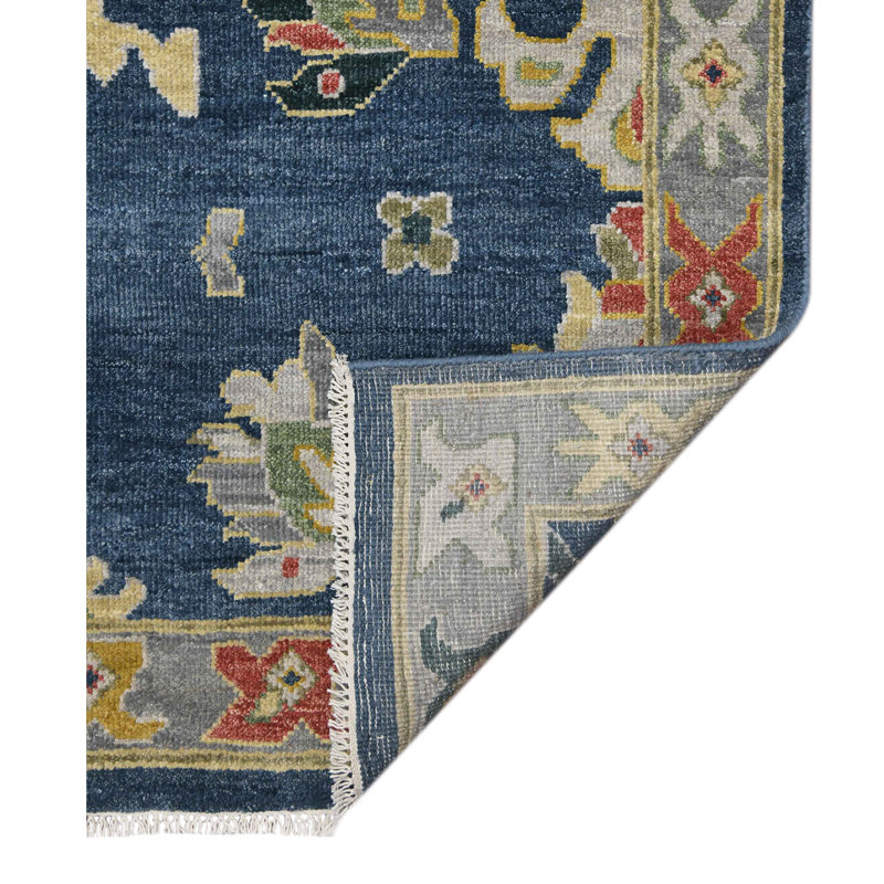 Bristol Hand Knotted Wool Area Rug in Blue; Rust; Grey; Yellow; Ivory, Rectangle 12' x 15'