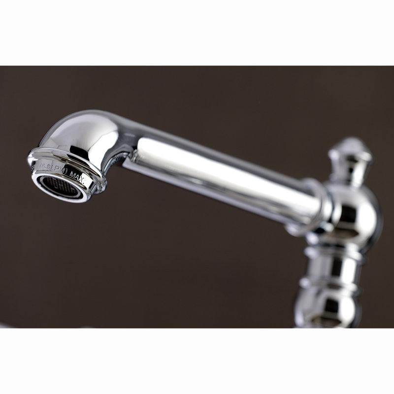 Kingston Brass English Country Two-Handle 4-Hole Deck Mount Bridge Kitchen Faucet with Brass Side Sprayer, Polished Chrome