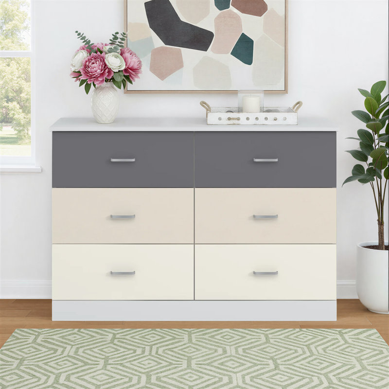 Commode double à 6 tiroirs Allyannah, Blanc / bleu Lewis / bleu clair