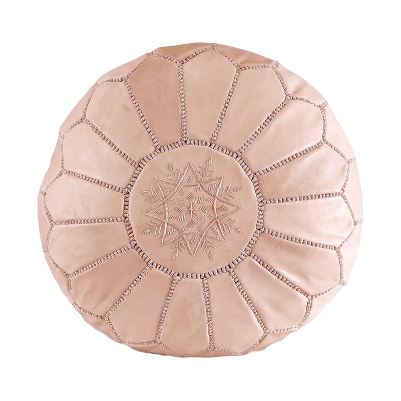 Leather Pouf, Salmon Genuine Leather