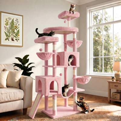 Multi-Level 82" Curved Cat Condo, Soft Plush Large Cat Condo House for Indoor Pets