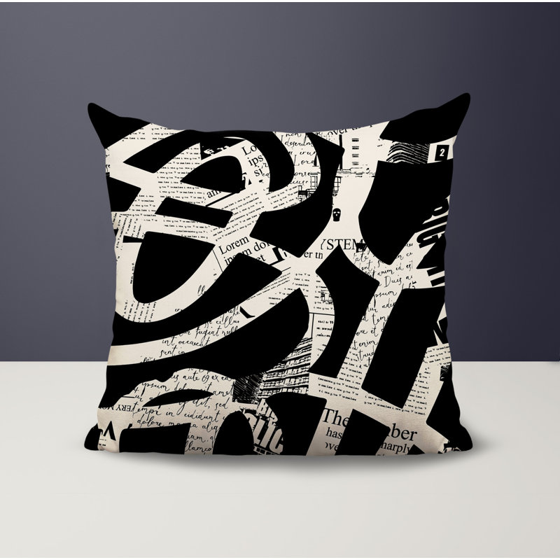 Oreiller carré réversible intérieur / extérieur Kaya, H 19 po x l 19 po, Noir / blanc cassé abstrait
