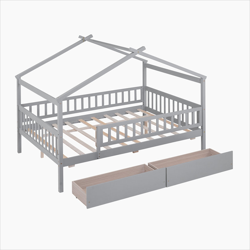 Lit de rangement en bois Terral, Double, gris