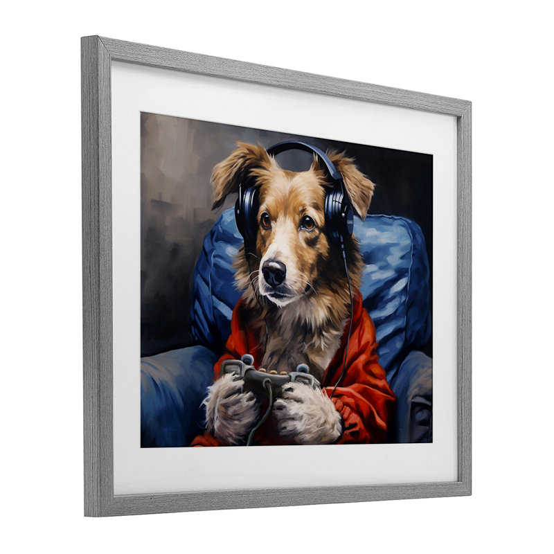 «Game Master Dog», reproduction encadrée sous verre, conception de Shawna Stewart, H 17 po x l 21 po, Cadre de ferme gris
