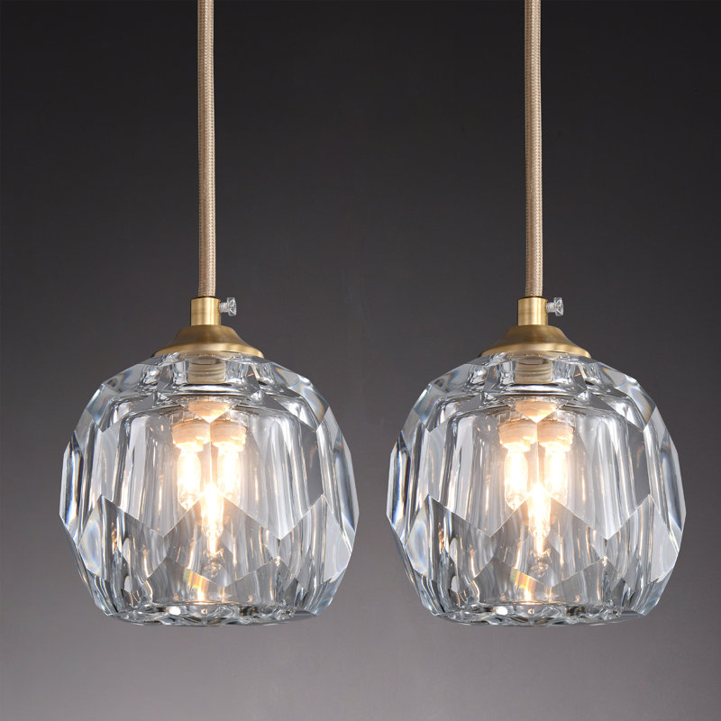 Luminaire suspendu réglable contemporain en cristal taillé et laiton - Luminaire de plafond élégant pour îlot de cuisine, salle à manger et salle de bain