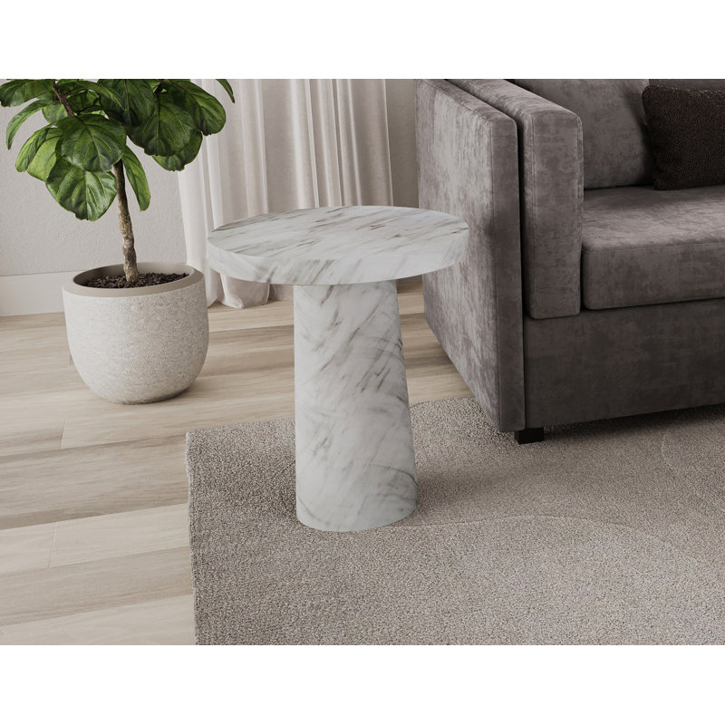 Table de bout ronde en marbre avec finition brillante, table de salon à piédestal moderne, gris, Gris