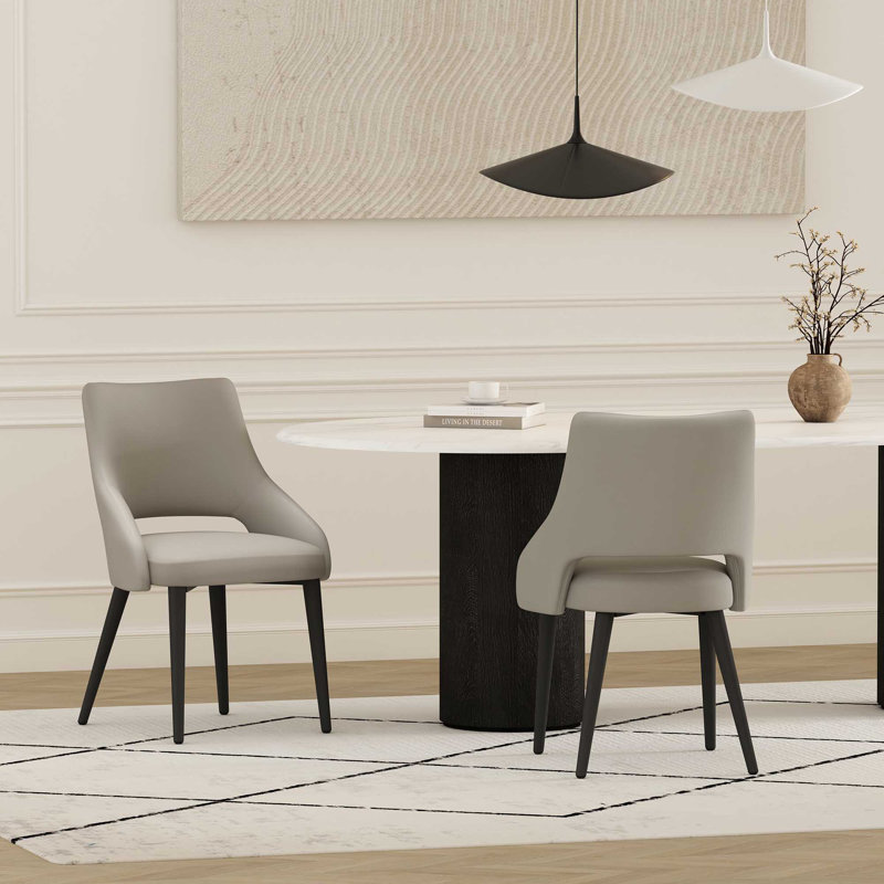 Hickson Leatherette Dining Chair with Metal Legs, Stone, 1