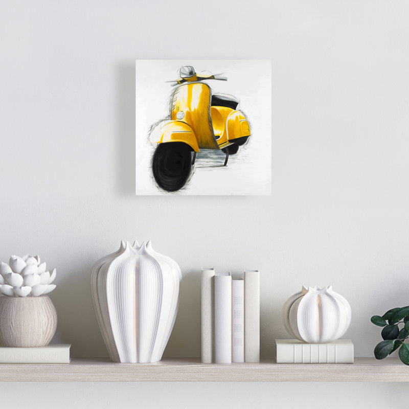 Toile jaune jaune avec scooter | Motocyclette de chambre à coucher