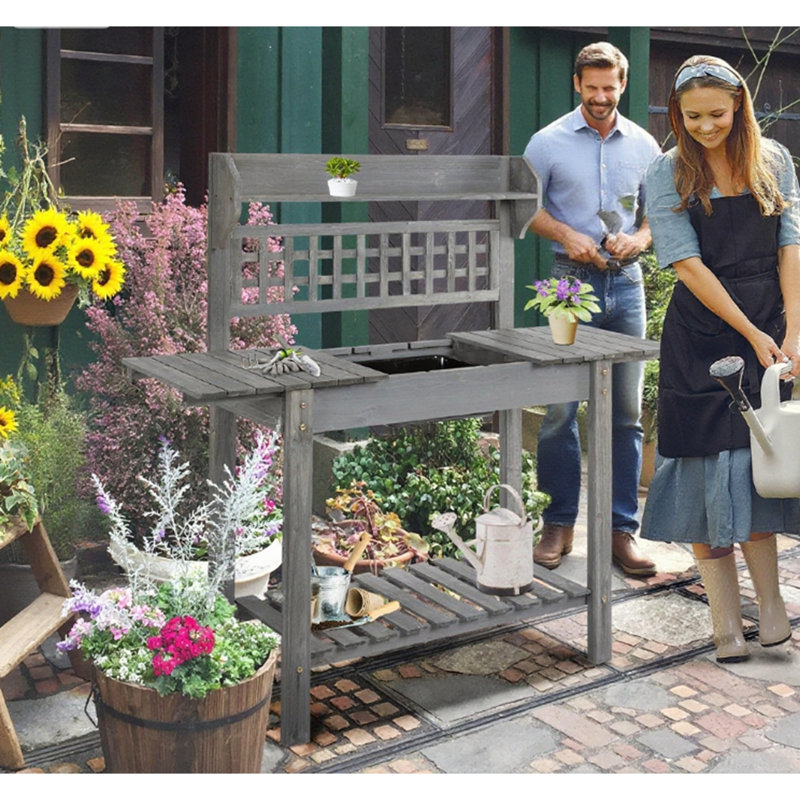 Outdoor Potting Bench Table, Gray