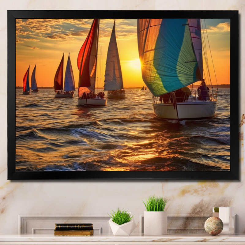 «Boating Bliss II» - art mural nautique, H 34 po x l 44 po x P 1,5 po, Cadre simple noir