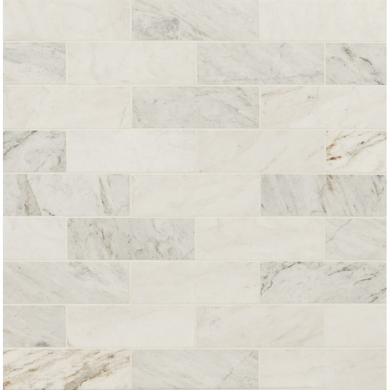 Castella de Blanc 4 in. x 12 in. Honed Marble Subway Wall Tile