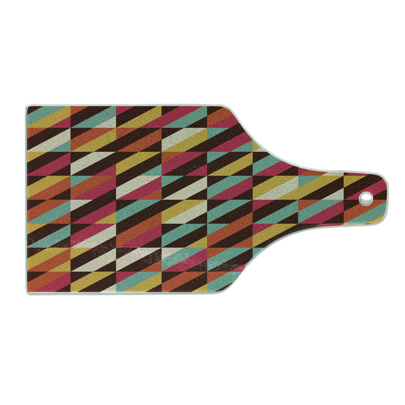 Ambesonne Abstract Tempered Glass Cutting Board Parallel Bars Triangle Multicolor