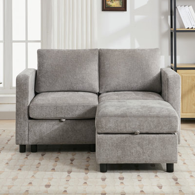 58.3” Upholstered Loveseat With Under-Seat-Storage, Ottoman, Chenille