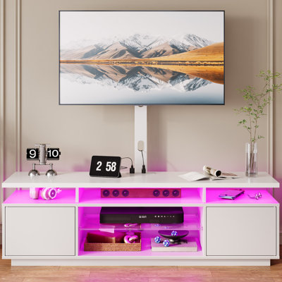 Meuble télé Kappenne pour téléviseur de 70 po ou moins avec 2 armoires de rangement et lumières DEL RVB