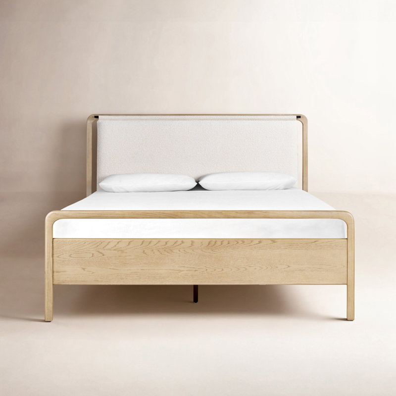 Karsten Upholstered Platform Bed, Queen, Brown/White