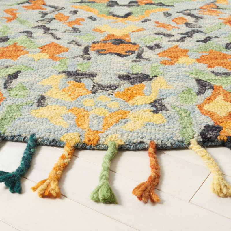 Jahiem Hand-Knotted Wool Blue Area Rug, Round 6'