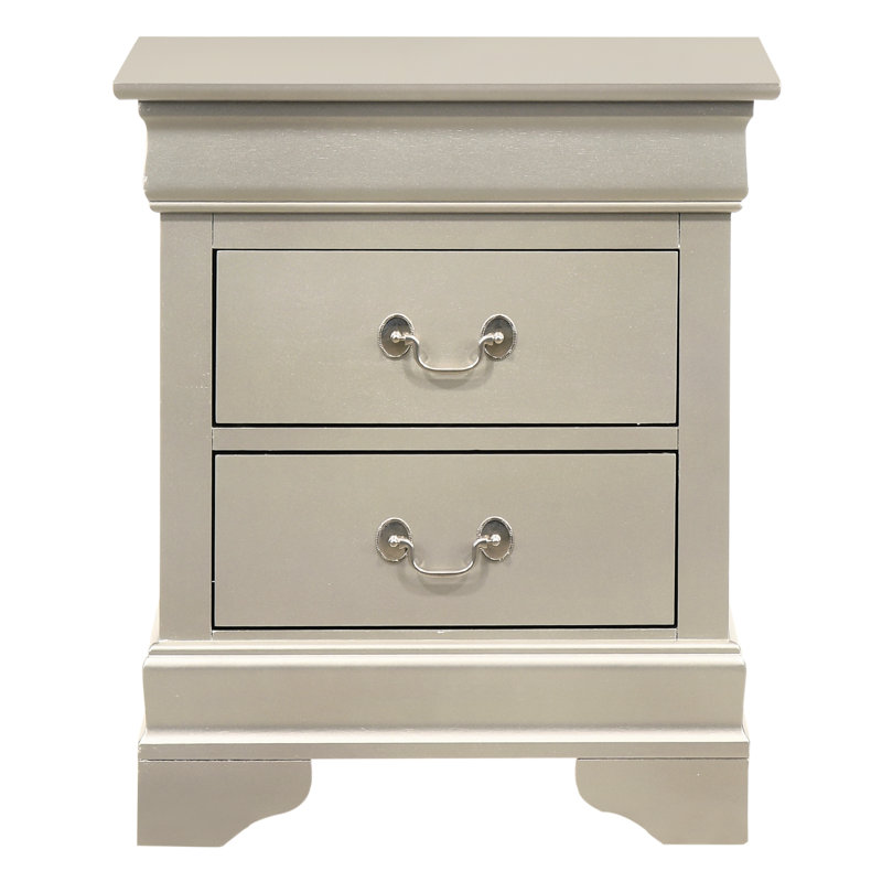 Table de chevet élégante en champagne argenté - 21 po de profondeur x 16 po de largeur, 24 po de hauteur, 32 lb, aucun assemblage requis, deux tiroirs pour une finition pratique de l'espace de rangement