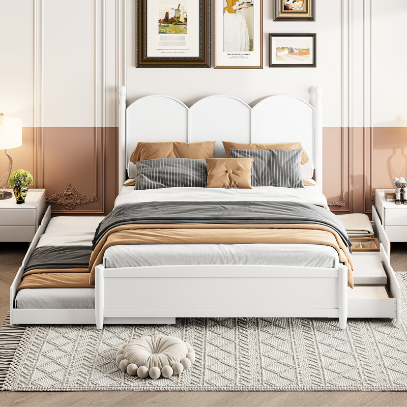 Grand lit plateforme blanc avec lit gigogne simple TG et 2 tiroirs spacieux sous le lit - Créez un espace de rangement supplémentaire dans votre chambre à coucher offrant une offre de confort durable